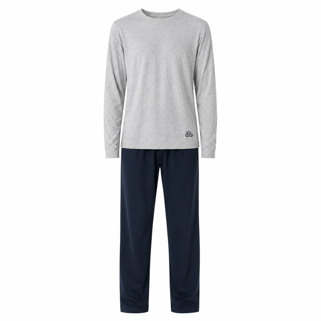 Pijama lisa gris y azul de algodón para niño Tartaruga