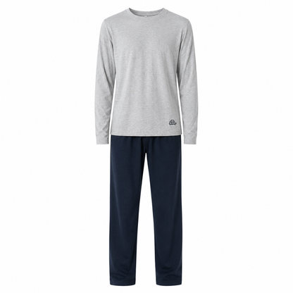 Pijama lisa gris y azul de algodón para niño Tartaruga